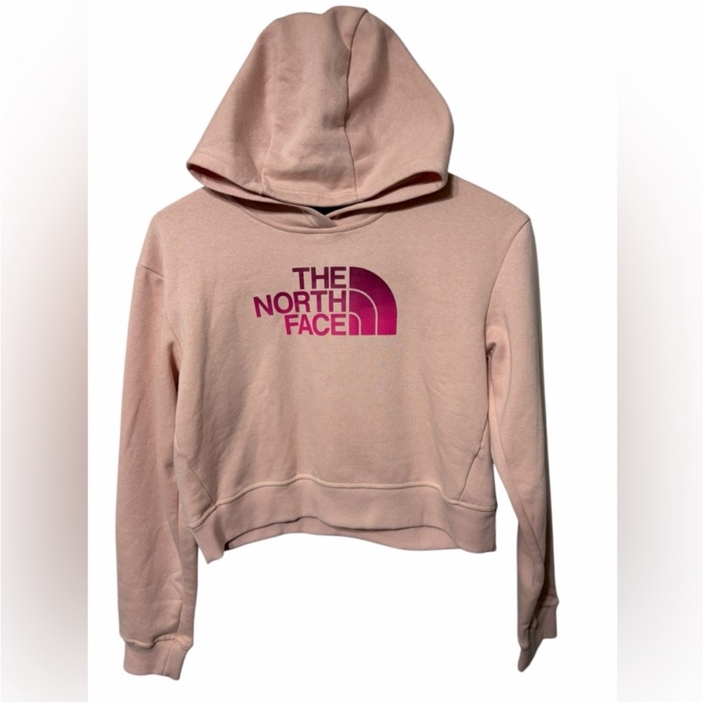 The North Face Girl’s Blush Pink Cropped Hoodie with Magenta Logo - Picture 6 of 6